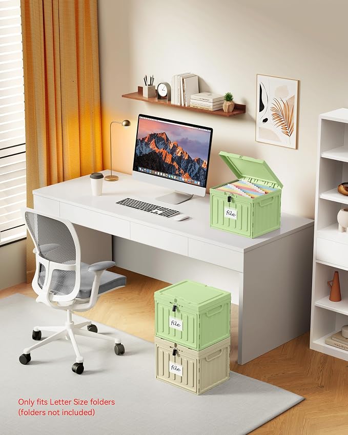 Oterri Lockable Stackable Plastic File Box with Lid for Letter-Size | Hanging File Folders Not Included. Green, Large 1-Pack. Home, Office, Classroom, Dorm, Tax, Under Bed, Filing Cabinet.