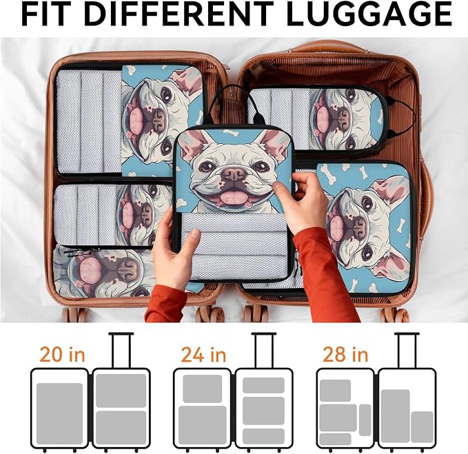 Dog Print Compression Packing Cubes Animal 6 Set Travel Packing Cubes for Suitcases Lightweight Expandable Organizers