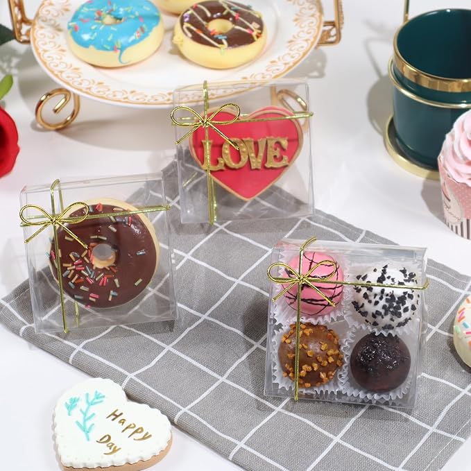 50pcs 4x4x2 Inch Clear Plastic Boxes Bakery Boxes Cookies Boxes with Window Soap Box Chocolate Truffle Boxes Macaron Gift Treat Boxes for Cake Dount Gifts goodies Christmas Valentine's