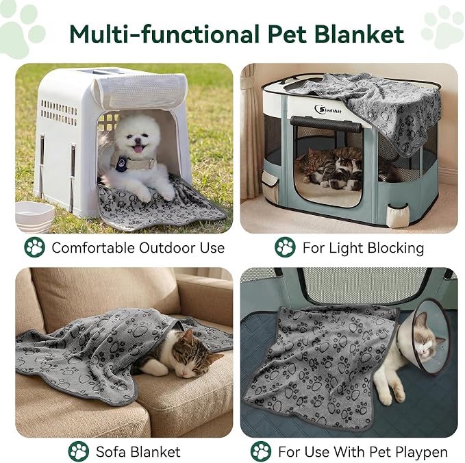 Siedihit 28" Dog Playpen,Cat Puppy Pen, Pet Portable Crate Indoor Outdoor | Durable Travel Camping Use,Foldable Dog Kennel Tent Cage for Rabbit Small Animals with Carrying Case(Grey with Blanket, Small