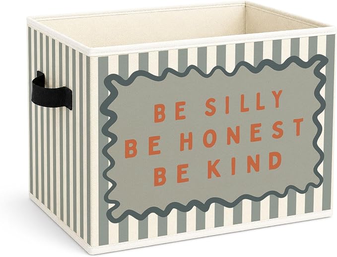 Kindness Storage Bin, Foldable Fabric Basket for Kids Room Nursery | Foldable fabric storage bin with kindness quote design for toys, books, clothes, nursery, bedroom, and playroom use.