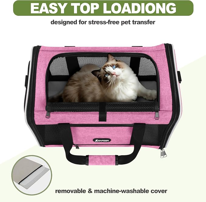 GAPZER Cat Carrier 18x11x11 Delta Airline Approved, Pet Plane Travel Crate | Soft Teacup Dog Bag 12 lbs, Yorkie Taxi Kennel Easy Load, Carrying Case for Kitten Cat up to 15 pound, Toy Poodle Mesh Cage