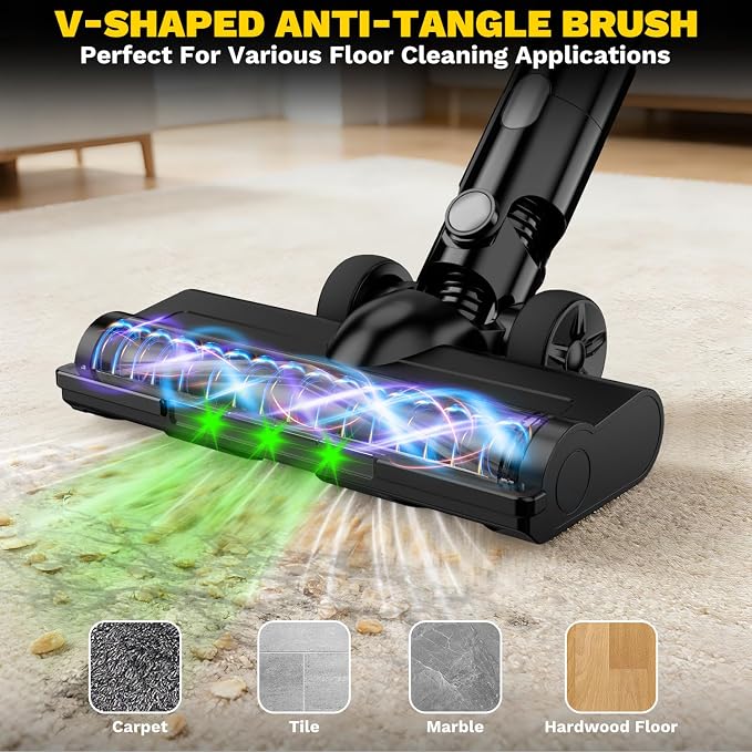 Cordless Vacuum Cleaner Compatible with DeWalt 20V Battery, 8-in-1 Stick Vacuum with Pet Brush, 35KPA Suction, 350W Brushless Motor, Smart Touchscreen, for Carpet Floor Car (Battery Not Included)
