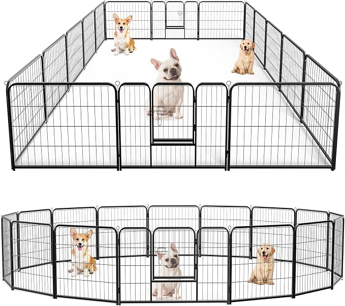 DUMOS Dog Playpen 24 Inch 16 Panels Indoor Outdoor Metal Pet Fence | Foldable Dog Play Pen with Door, Portable Exercise, RV Camping, Puppy Small Dogs