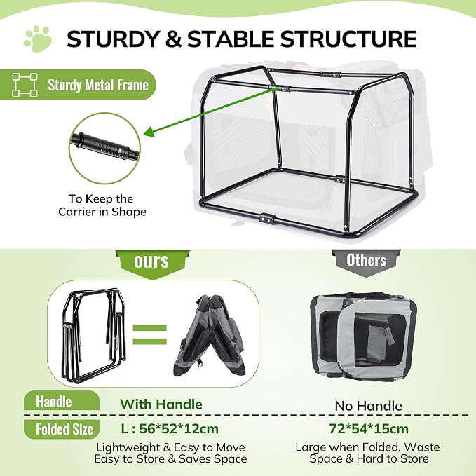 Morpilot 28-inch Portable Collapsible Dog Crate for Dogs up to 40lbs | Travel Dog Crate Soft-Sided for Small Medium Dogs, with Foldable Bowl, Shoulder Strap & Storage Pockets, Grey