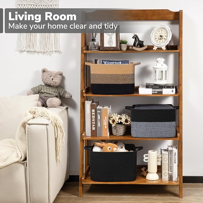 Goodpick Woven Storage Basket for Shelves, 13" x 10" x 9", Black | Stylish Gift Basket for Home Decor, Cotton Rope Baskets for Books, Toys & Towels Storage, Living Room & Bedroom Organization
