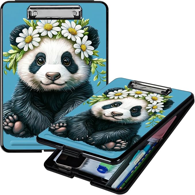Daisy Panda A4 Clipboard with Storage Pen Holder, Clipboards Organizer Nursing Clipboard Foldable File Folder Plastic Clipboard Folio Clip Board for Office Students Classroom Doctor