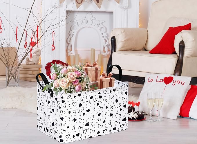 MAIZMZ Girls Empty Gift Basket Heart Print Storage Cube for Women, Closet Shelf Organizer Bins with Handles Nursery hamper Kids Toys Books Box Room Deco