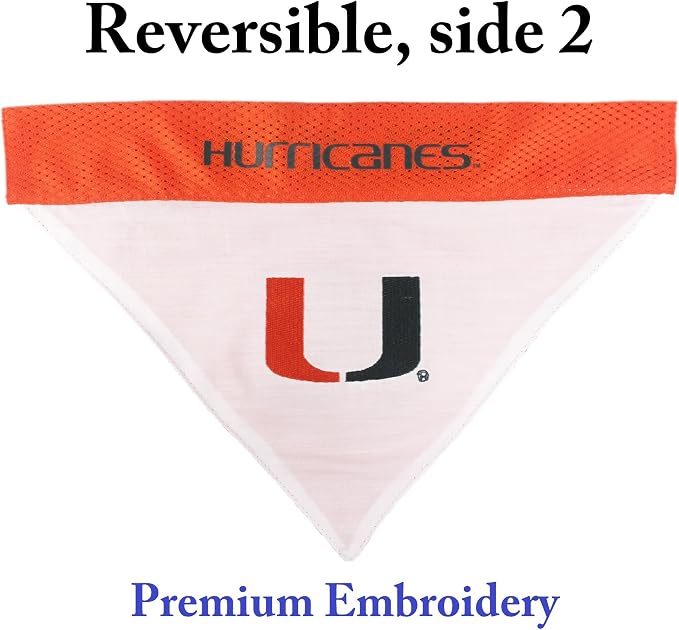 Pets First Collegiate Pet Accessories, Reversible Bandana, Miami Hurricanes, Small/Medium