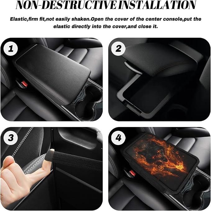 Howilath Flame Wolf Car Center Console Cover Universal Fit Armrest Cushion | Anti-Slip Backing, Protects from Scratches and Stains, Fits Most Cars and Trucks
