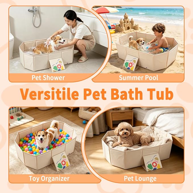 YUEPET Foldable Dog Bathtub, Pet Bath Tub for Small-Medium Dogs, White | Portable Dog Bath Tub, Drain Plug, Non-Slip PVC Bottom, Folds Flat for Storage, Shower Tub or Puppy Pool, Small Dogs and Cats