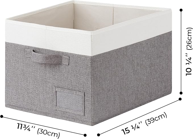 GRANNY SAYS Closet Storage Bins with Label, Gray&White, Large, 3-Pack | Storage Baskets for Organizing, Fabric Bins for Clothes, Closet Organizer Bins, Collapsible Cloth Bins
