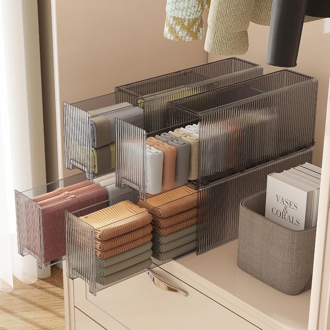 KHNR Slim 4 Pack Closet Storage Organizer with Wheels, Narrow Gap Drawer Shelf, Cabinet for Underwear, Socks, Scarves, T-Shirts Bedroom Essentials, Fits Closet Side or Wardrobe Gap, Clear Grey