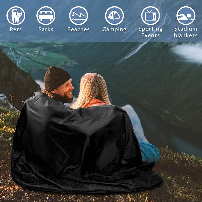 Tirrinia Waterproof Outdoor Blanket with Sherpa Lining, Windproof Foldable