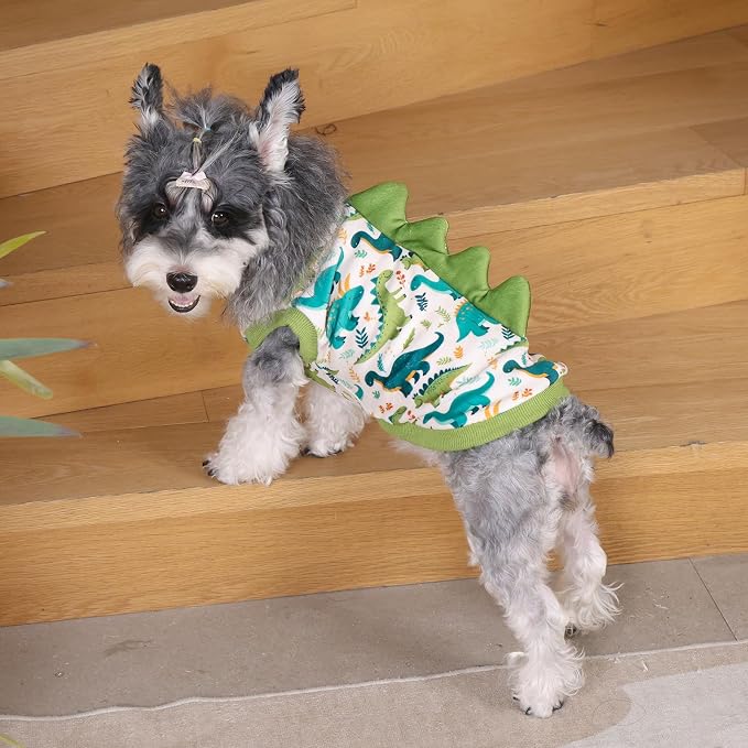 CuteBone Dinosaur Costume Dog Shirt, Stretchy Velvet T-Shirt Clothes for Small Dogs, Soft & Breathable Pet Tee Outfit Cat Apparel for Daily Wear, Cozy Pullover Design Puppy Fashion COSBX03L