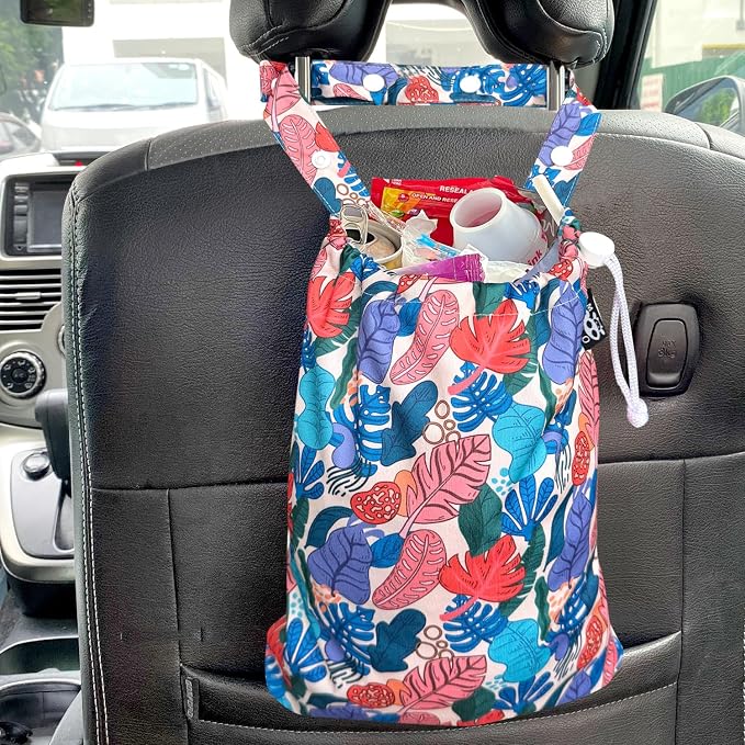 Waterproof Car Trash Bag Reusable Portable Garbage Can with Drawstring Top Adjustable Hanging Strap Leakproof & Washable for Cars SUVs & Trucks