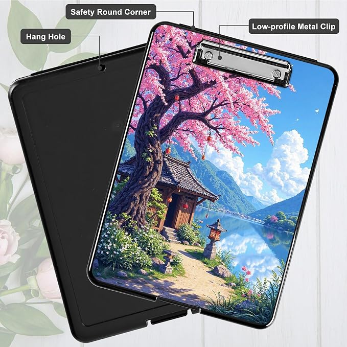 Heavy Duty Storage Clipboard, Slim Nursing Clipboard with Internal Pen Case, Portable File Organizer Case for A4 Letter Size Paper Office Medical Professionals, Pink Flower Brook