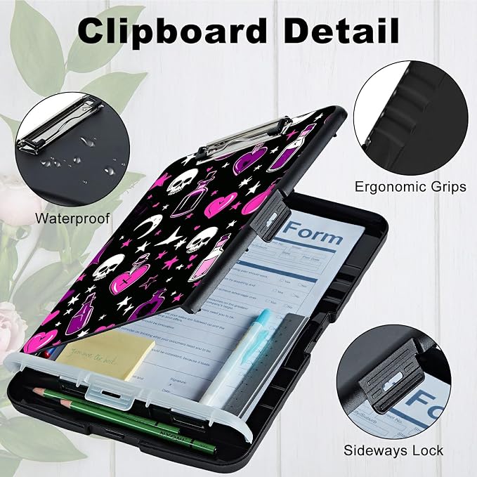 Purple Heart Wishing Bottle Clipboard with Storage Pen Holder, Clipboards Organizer Nursing Clipboard Foldable File Folder Plastic Clipboard Folio Clip Board for Office Students Classroom
