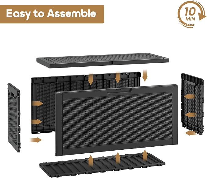 75 Gallon Outdoor Storage Box Waterproof Deck Box for Patio | Black, Resin, Weatherproof, Lockable, Compact, Easy Assembly, Patio Cushions Storage, Pool Garden Accessories Organization