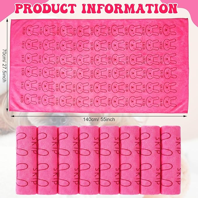 Peryiter 8 Pcs Dog Drying Towels Bulk 55'' x 28'' Pet Grooming Absorbent Microfiber Dog Bath Towels Quick Drying Puppy Bathing Towel for Small Medium Large Cats Pets Bathing Grooming(Pink)