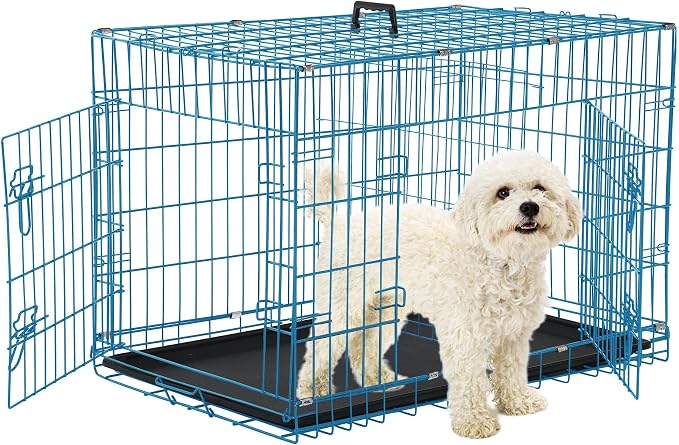 Foldable Dog Crate, 24 Inch, Blue, Portable, Easy to Clean, Safe and Secure Construction, Ideal for Travel and Indoor Use