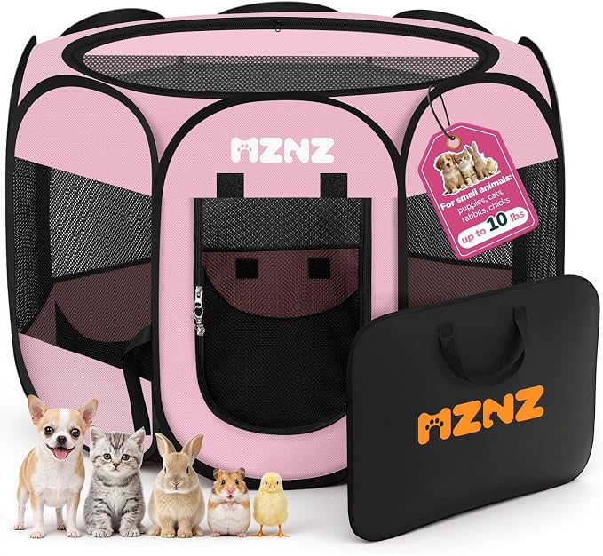 Dog Cat Small Animal Puppy Playpen Crate, Small, Whole Pink | Portable Pop Up Pet Cage Enclosure Tent Kennel Indoor Outdoor with Carrying Case, No Assembly, Camping Use