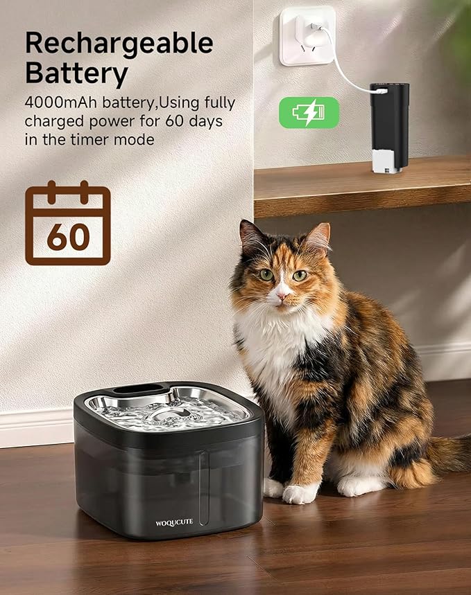 Cat Water Fountain Cordless: Battery Operated 118oz/3.5L Pet Water Fountain for Cats Indoor with Motion Sensor, Stainless Steel Tray, Ultra Quiet, Easy-to-Clean, Gifts for Cats, Dogs (8Filters)