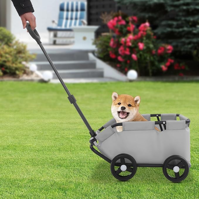 Bacocoo Portable Folding Pet Trolley, Dog Stroller 4 Wheels, Folding Dog Cart Pet Stroller for Travelling Shopping Walking Playing for Small Dogs Cats. (Grey)