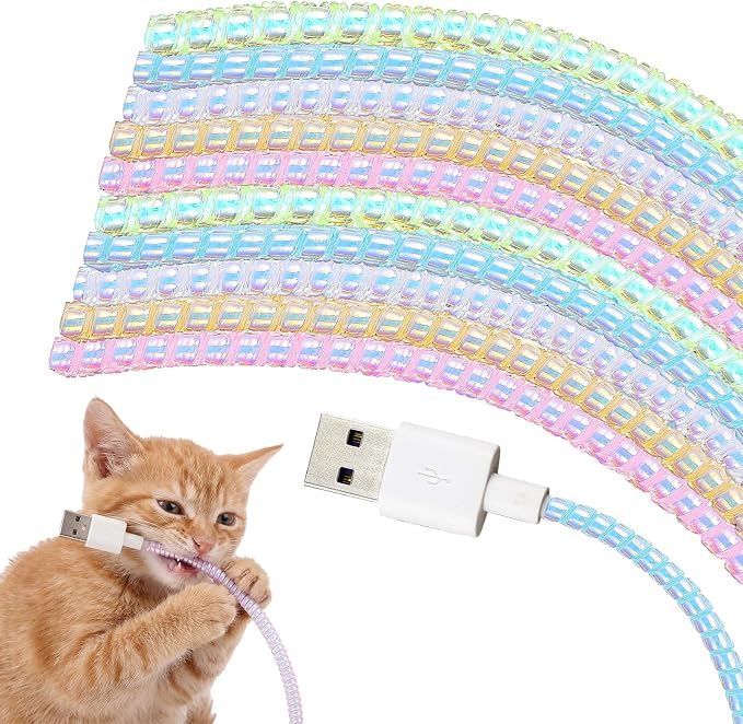 Friends 10 Pcs Cord Protectors from Pets No Chew 43.3'',Flash Colors | Spiral Cable Protector, Phone Charger Cover, Data Cable Protective Sleeve Chew Proof, USB Wire Cover Stylish, Cat Dog Rabbit