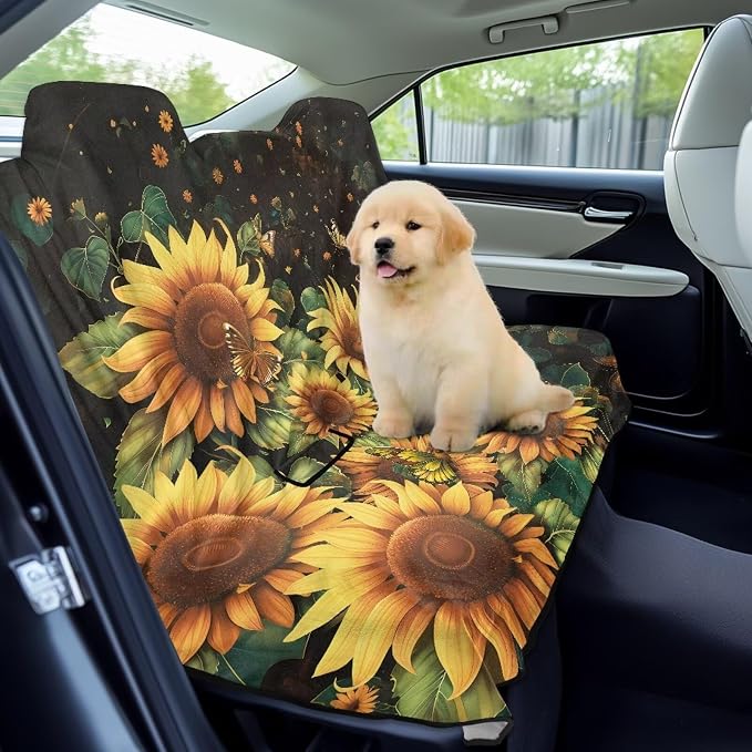 Renewold Towel Car Seat Covers for Dog Cat Rear Bench Car Backseat Cover for Pet Auto Seat Cushion Pad After Running Gym Swimming Travel Accessories Yellow Sunflower Butterfly Yoga Mat Beach Blanket
