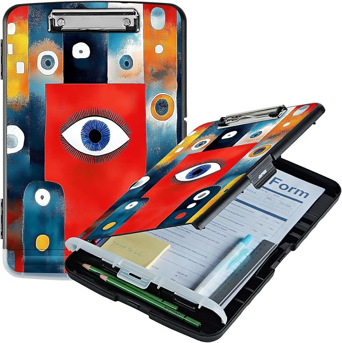 A4 Clipboard with Storage Pen Holder, Clipboards Organizer Nursing Clipboard Foldable File Folder Plastic Clipboard Folio Clip Board for Office Work Classroom Doctor, Artistic Eyes