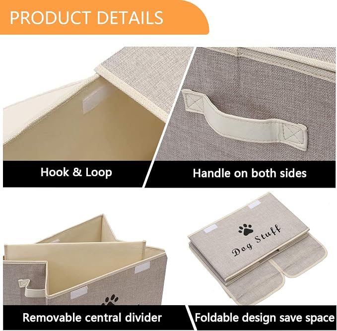 Morezi Dog toy box with lid storage organizer perfect basket for dog toys living room, playroom, closet, home organization and storage - Beige