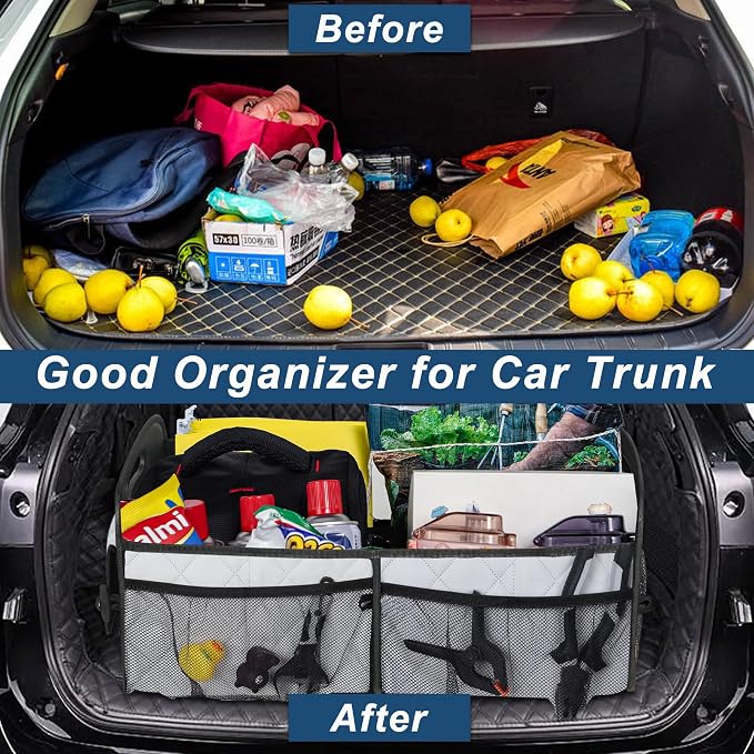 Deosk Car Trunk Organizer for SUV, Car Organizers and Storage with Reinforced Handles, Car Accessories for Women/Men 70L Waterproof Polyester Trunk Organizer(Large, Beige)