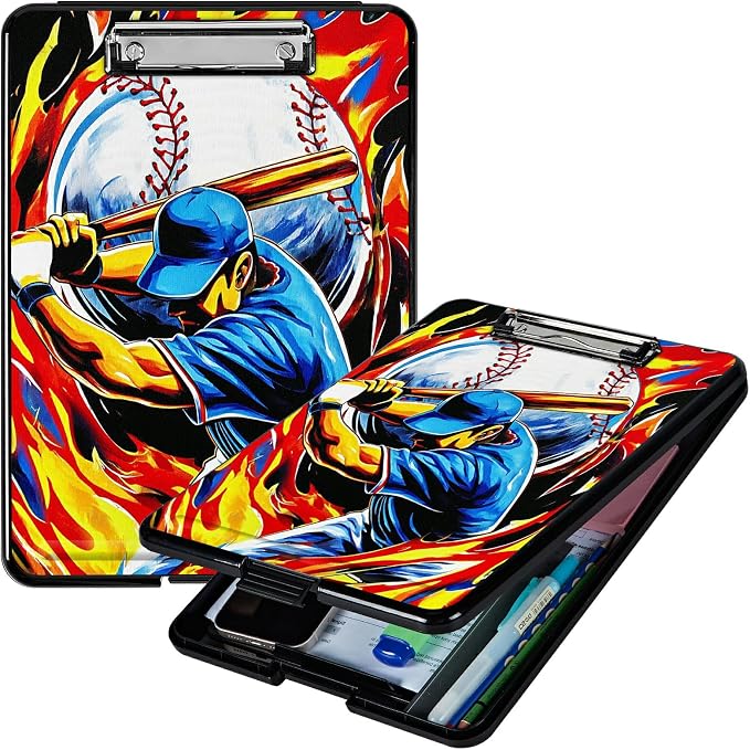 Heavy Duty Storage Clipboard, Slim Nursing Clipboard with Internal Pen Case, Portable File Organizer Case for A4 Letter Size Paper Office Medical Professionals, Baseball Man