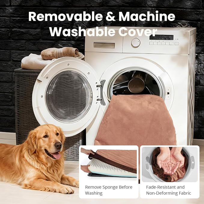 OhGeni Orthopedic Waterproof Large Dog Bed, Memory Foam, 41 inch(Brown) | Machine-Washable Removable Cover in Easy-Clean Fabric, Reversible Memory Foam & Easy-Carry Handle, Suitable for Crate
