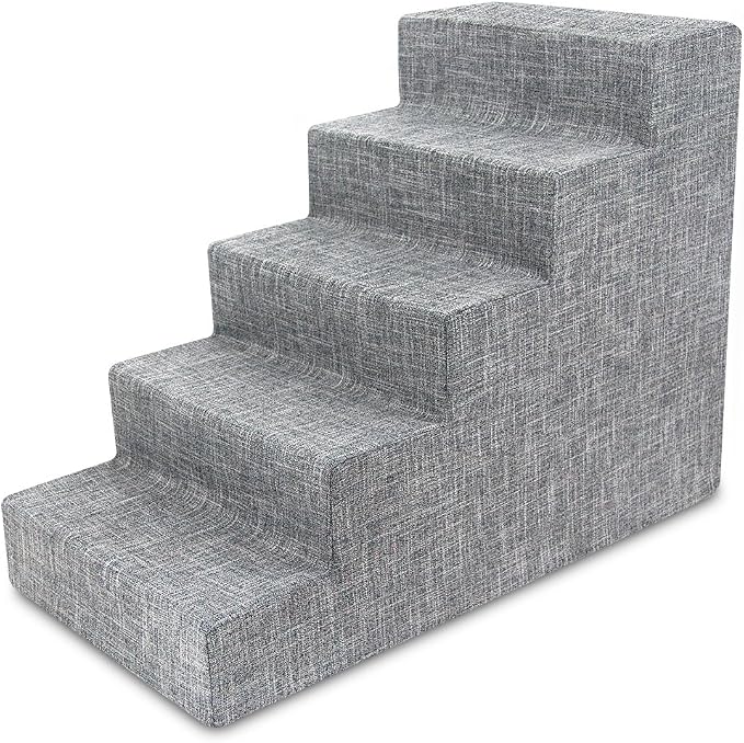 Best Pet Supplies Dog Stairs & Steps - Foam Steps for Small Dogs & Cats, Non-Slip Indoor Balanced Pet Step Support, Dog Ramp, No Assembly, Ash Gray Linen, 5-Step (22.5-inch Height)