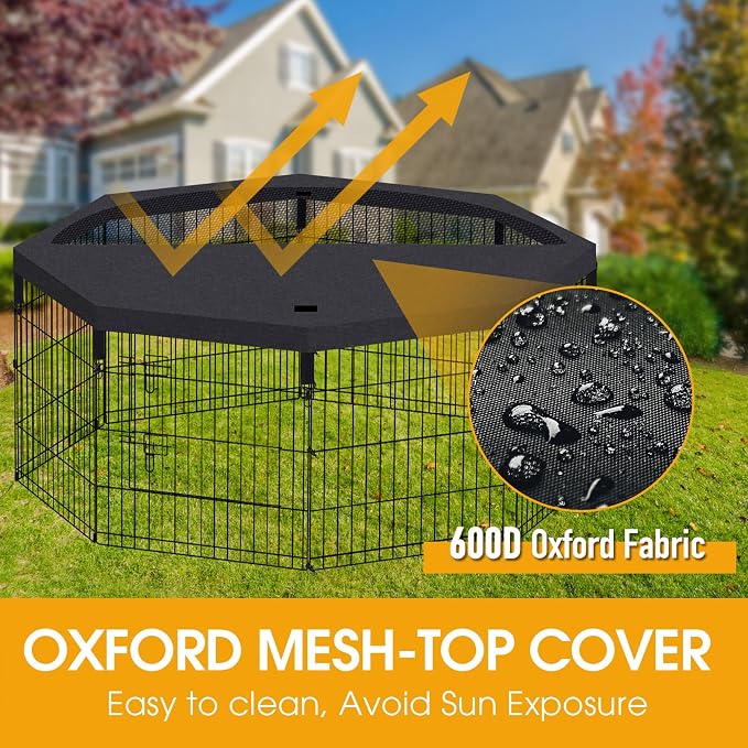 Peekaboo Dog Playpen Top Cover for 24-Inch 8-Panel Octagonal Pen, Black | 600D Oxford and breathable mesh top cover adds shade and an overhead barrier for indoor or outdoor pet play areas.