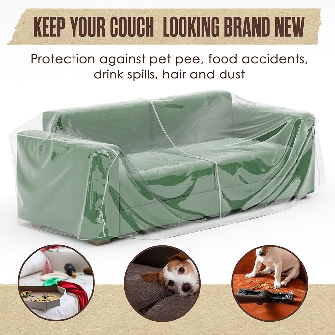 Plastic Couch Cover, Plastic Couch Covers for Pets, Cats, 84.5 x 40 x 36 in | Houseables Clear Sofa Protector for Moving, Loveseat Protector, Storage, Pets, Spills, Heavy Duty, Waterproof, Vinyl, Thick