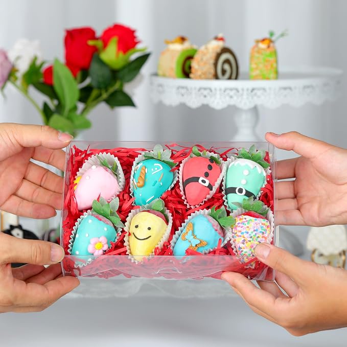 10PCS 8x5x2Inches Transparent Chocolate Covered Strawberries Boxes | Clear Plastic Boxes Perfect for Displaying Treats,Oreos,Cookies,Macaron,Cakesickle,Donut,Bakery,Brownie, Dessert
