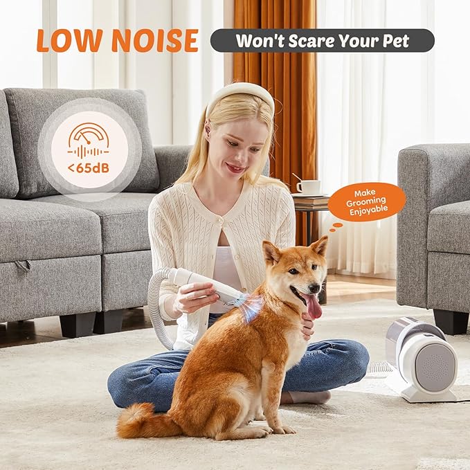 Sweetcrispy Cup Professional Pet Grooming Vacuum Kit, 2.5L 3 Suction Modes and 5 Groomer Tools with Cordless Low Noise Dog Clippers for Cats, Other Animals Hair Trimmer