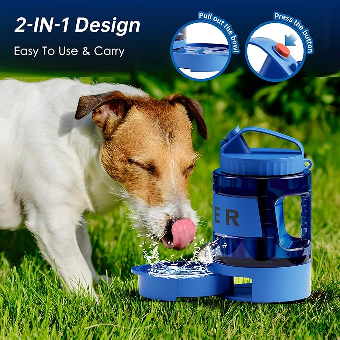 77oz Dog Water Dispenser, 2.2L Large Portable Dog Water Bottle with Pull-Out Drinking Bowl, BPA Free Leak-Proof Pet Travel Water Container for Camping, Hiking, Beach, Car Travel Essentials - Blue