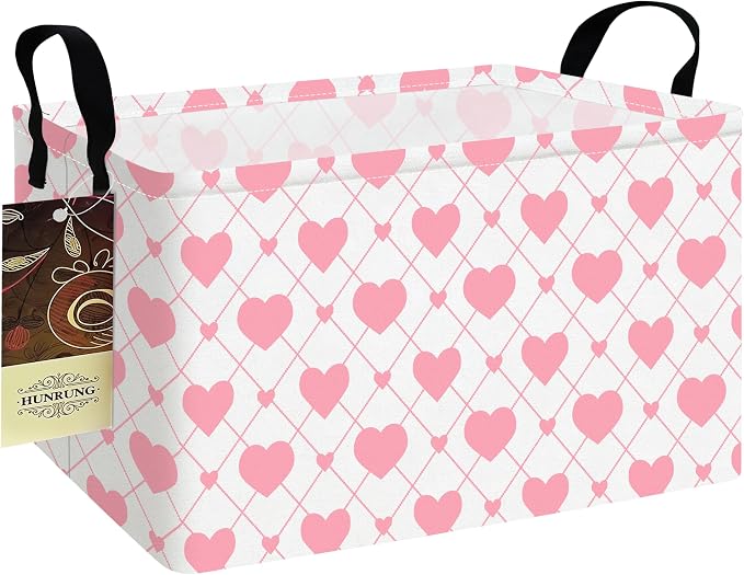 Rectangle Canvas Foldable Storage Basket for Nursery, Heart