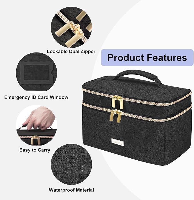Lexeeco Travel Medicine Pill Bottle Organizer Bag with Portable Small Pouch | Medication Case with Lockable Zipper for Pill,Vitamin,Medicine Storage Box for College Dorm Student,Home,First Aid Bag Empty
