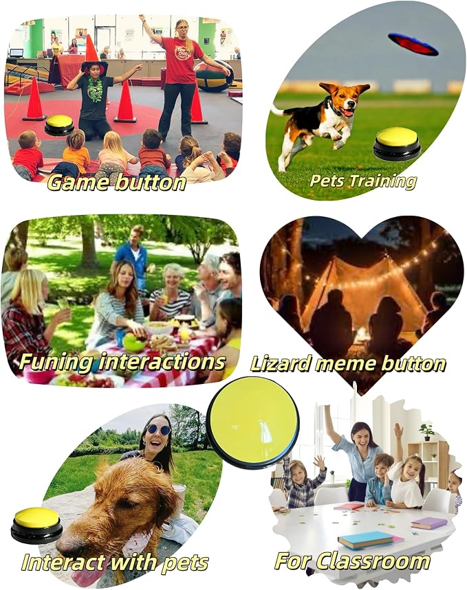 Dog Buttons for Communication Voice Recording Buttons for Classroom and Pet Training 30-Second Record & Playback Dog Buttons for Study, Office, Family, and Kids (Yellow, one)