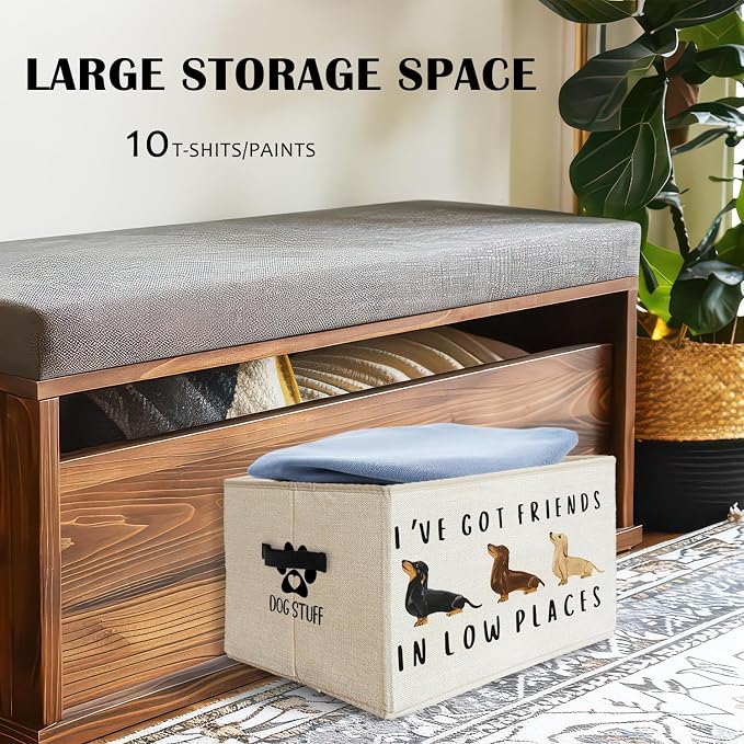 Funny Weiner Dog Storage Basket Bins With Handles for Girls Kids, Funny Dachshund Dog Foldable Organizer Basket Toybox for Girls Room Nursery Bedroom Bathroom Clothes Toys Books