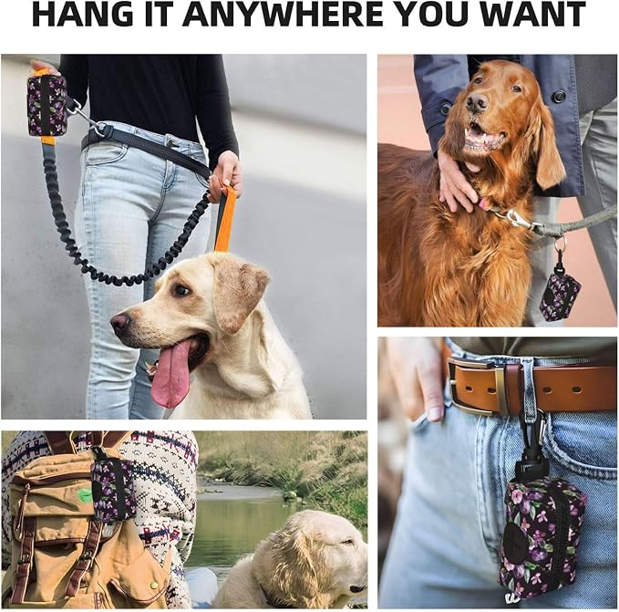 Plums Flower Pet Waste Bag Dispenser 0.2L | Portable Dog Poop Holder Waste Bag With Zipper Park Doggy Walking Accessory