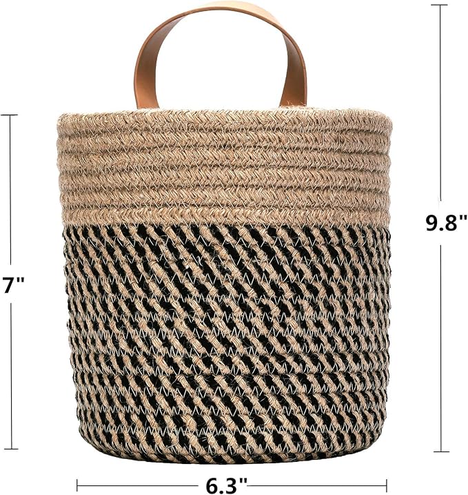 Wall Hanging Storage Baskets - Small Cotton Rope Woven Closet Storage Bins-Shelf Basket Organizer for Plants, Towels,Toys - 6.3" x 7" (Jute)
