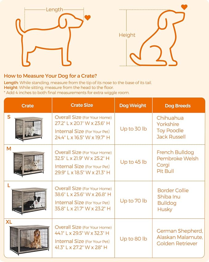 Feandrea 44.1" Dog Crate Furniture, Indoor Dog Cage Side End Table, XL Pet Wood Kennel for Large and Medium Dogs up to 80 lb with Multi-Purpose Removable Tray, Double-Door Pet House, Greige
