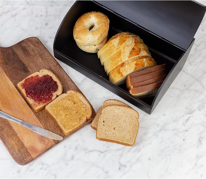 AuldHome Design Farmhouse Black Bread Box; Retro Vintage Style Enamel Countertop Bread Bin
