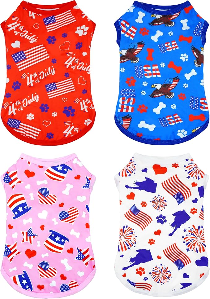 PET SHOW 4 Pack 4th of July Dog Shirts for Large Dogs Boy Girl | Patriotic t-shirts for dogs,polyester,US flag sleeveless vest, independence day holiday clothes tank top,XL